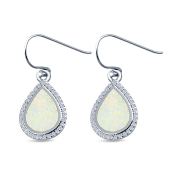 Drop Dangle Halo Pear Earrings Lab Created White Opal Simulated CZ 925 Sterling Silver(19mm)